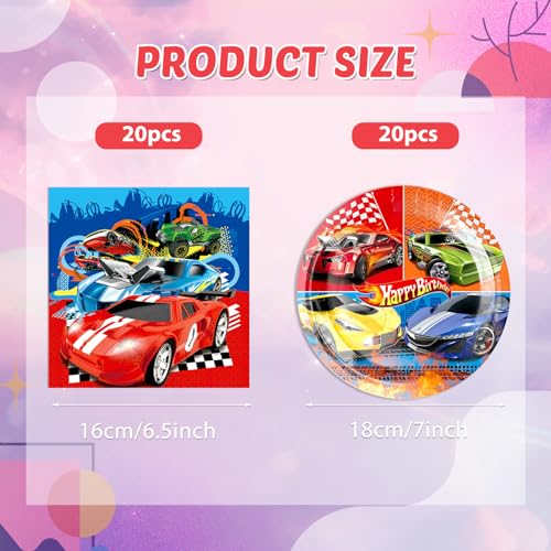 DURYGEN 40 Pieces Cars Birthday Party Decorations Hot Car Disposable Tableware Set Include Racing Car Plates Napkins Party Supplies Kit for Kids Boys Racing Birthday Decorations - Image 2