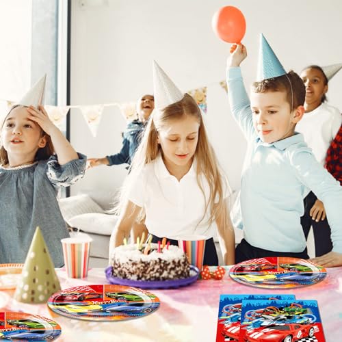DURYGEN 40 Pieces Cars Birthday Party Decorations Hot Car Disposable Tableware Set Include Racing Car Plates Napkins Party Supplies Kit for Kids Boys Racing Birthday Decorations - Image 5