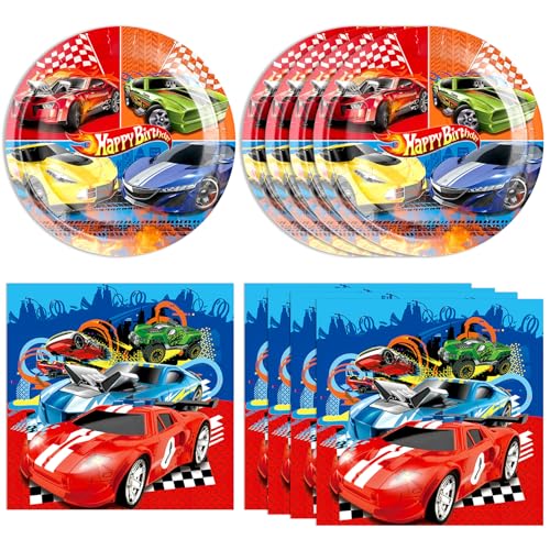 DURYGEN 40 Pieces Cars Birthday Party Decorations Hot Car Disposable Tableware Set Include Racing Car Plates Napkins Party Supplies Kit for Kids Boys Racing Birthday Decorations - Image 1