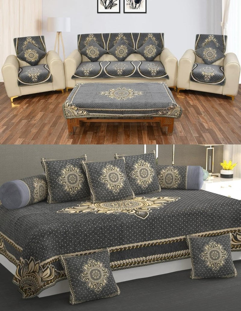 Laying Style™ Diwan Set of 8 Pieces Combo with Sofa Covers for Living Room 5 Seater and Center Table Cover - Image 1