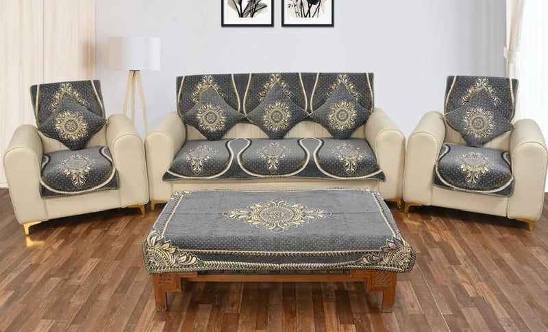 Laying Style™ Diwan Set of 8 Pieces Combo with Sofa Covers for Living Room 5 Seater and Center Table Cover - Image 2