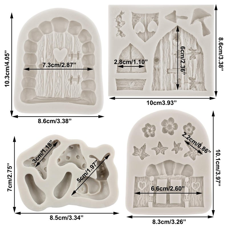 Sijiangmold Enchanted Vintage Fairy Garden Fairy Gnome Home Door Window Silicone Molds Snail Mushroom Fondant Mold For Cake Decorating Cupcake Topper Candy Chocolate Gum Paste Polymer Clay Set Of 4 - Image 2