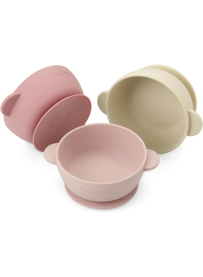 PandaEar 3 Pack Baby Bowls with Suction| Stay Put Silicone Food Bowl for Babies Kids Toddlers Infants| Food Grade Soft Safe BPA-Free Silicone (Pink) - Image 1