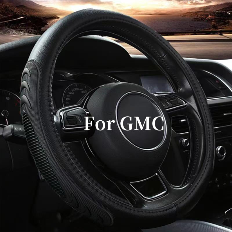 Yangday Leather Steering Wheel Cover for GMC Sierra 1500 2500 3500, 14.5-15 inches Car Steering Wheel Cover with Anti-Slip Massage Particle (Black) - Image 1