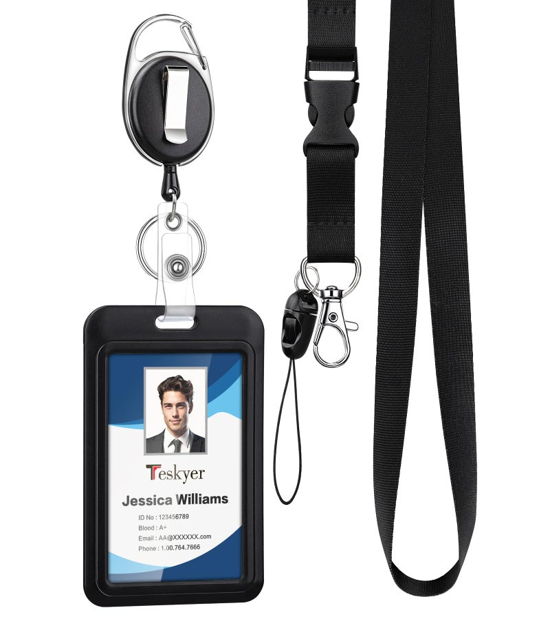 Teskyer Lanyards for ID Badges Set, ID Badge Holder with Heavy Duty Badge Reel and Detachable Lanyard for Office School Work Name Badges - 3 PCS - Image 1