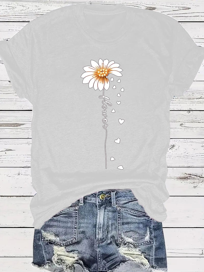 summer women's plant flower pattern round neck short sleeve casual fashion explosion T-shirt - Image 3