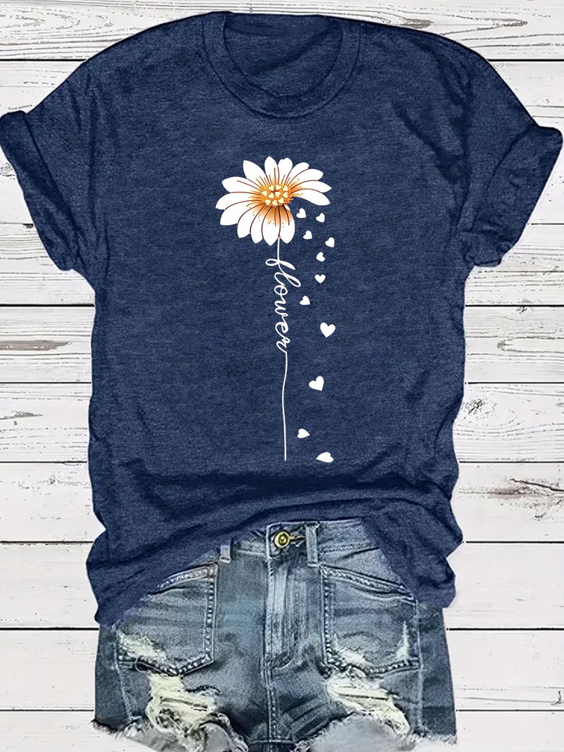 summer women's plant flower pattern round neck short sleeve casual fashion explosion T-shirt - Image 4