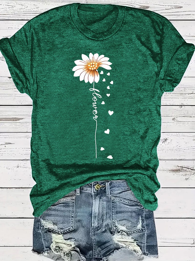 summer women's plant flower pattern round neck short sleeve casual fashion explosion T-shirt - Image 2