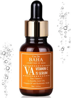 Cos De BAHA Vitamin C Facial Serum with L-Ascorbic Acid 15% with Vitamin B5 - for Fades Age Spots, Smoothing Fine Lines + Dark Spots, Pore Refining, Resurfacing, 1 Fl Oz (30ml)  - Image 2
