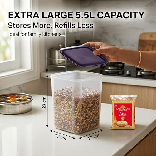 Mahaware Airtight Kitchen Storage Containers Set of 3, 5.5L | BPA Free Square Containers for Flour, Cereal & Bulk Storage | Durable Food Storage Containers, Blue - Image 3