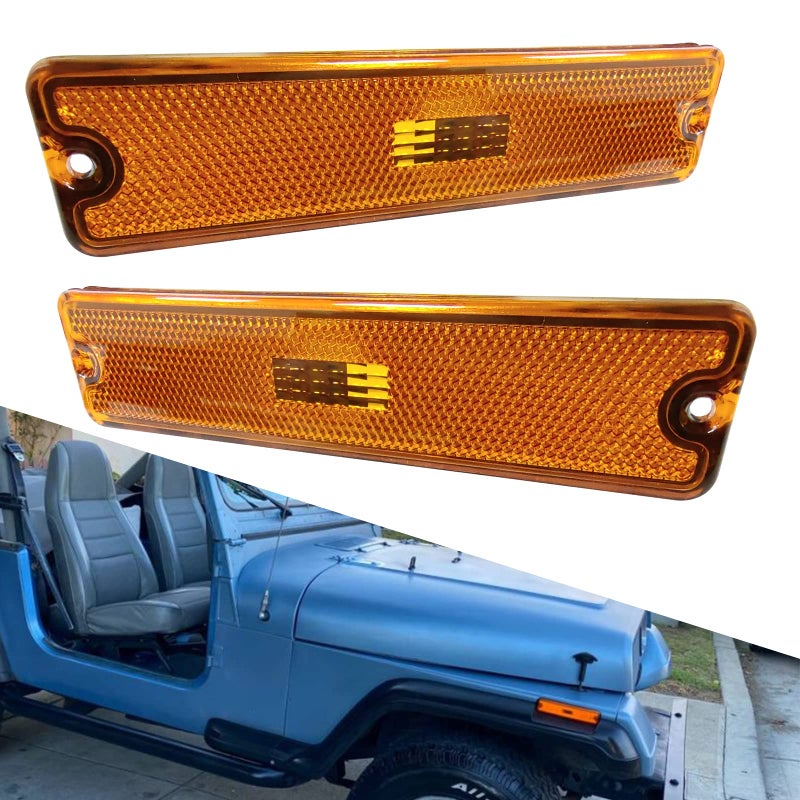 KYYET Compatible with 19871995 Jeep Wrangler YJ Driver Passenger Side Marker Light Lens Reflector Replace for CH2550105 56001424Amber Lens