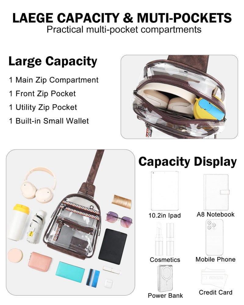 FADEON Large Clear Bag for Stadium Events, Transparent Purse Designer See Through Women's Crossbody Sling Bags Concerts Sports - Image 4