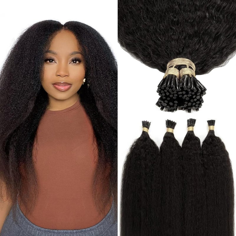 Kinky Straight Itip Hair Extensions  Natural Black Microlink Hair Extensions Kinky Human Hair I Tip Extensions 50 Gram 16 Inch 1gs 50 Strands