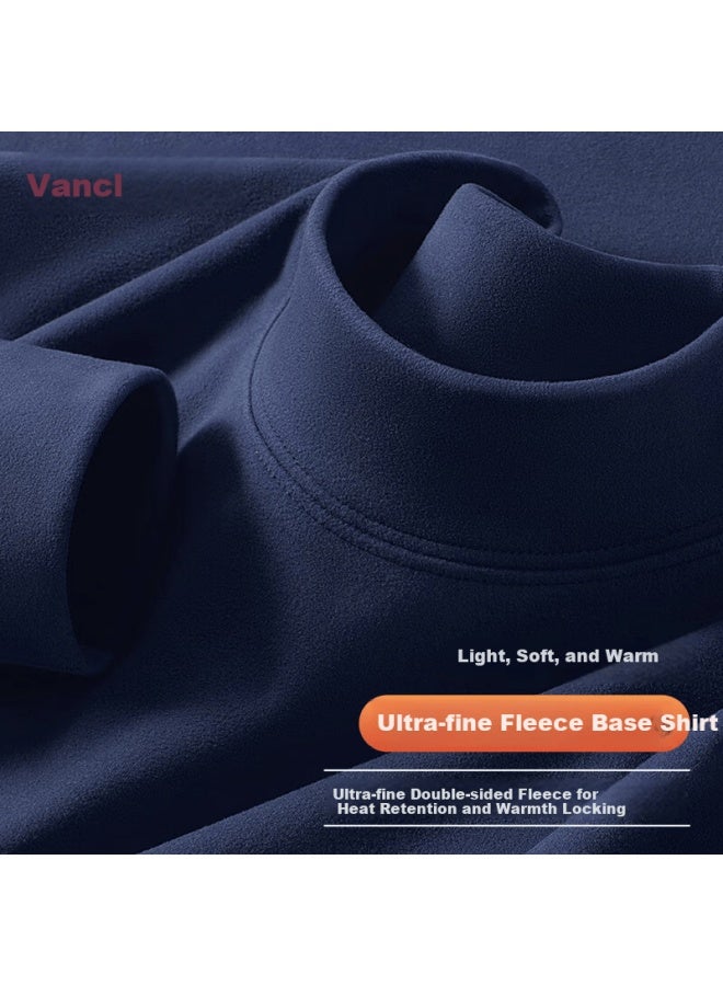 Vancl Men's Autumn Winter Double-sided Fleece Thermal Underwear Youth Polar Fleece Long Sleeve T-shirt Navy Blue M - Image 1