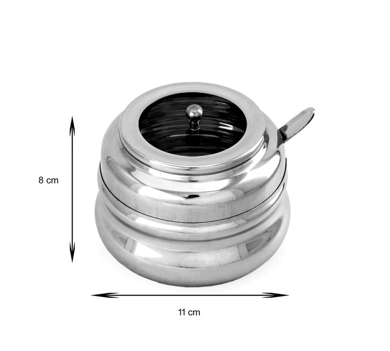 Dharam Paul Traders Stainless Steel Ghee container with spoon/Pickle pot with Spoon and Transparent cover with knob, Oil pot, Oil container for kitchen 300 ml, 1 piece - Image 3