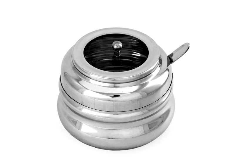 Dharam Paul Traders Stainless Steel Ghee container with spoon/Pickle pot with Spoon and Transparent cover with knob, Oil pot, Oil container for kitchen 300 ml, 1 piece - Image 1