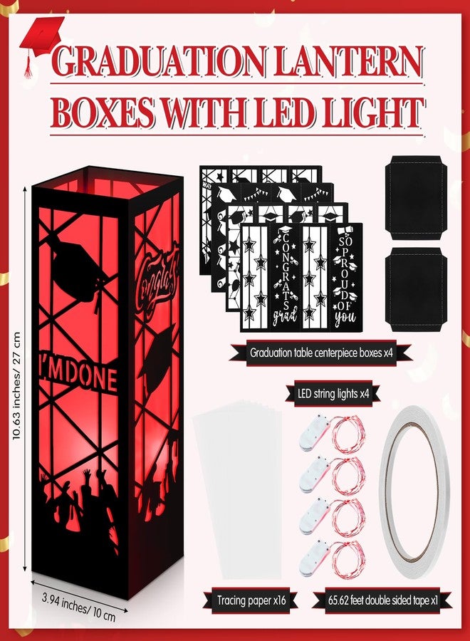 Feifeiya 4 Pcs 2025 Graduation Table Centerpieces Boxes 2025 Graduation Table Lanterns with LED String Lights for Congrats Grad College Party Supplies, 10.63 x 3.94 Inches(Red) - Image 3