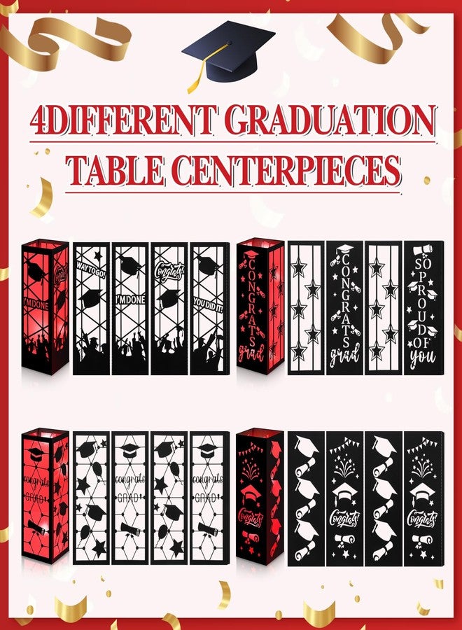 Feifeiya 4 Pcs 2025 Graduation Table Centerpieces Boxes 2025 Graduation Table Lanterns with LED String Lights for Congrats Grad College Party Supplies, 10.63 x 3.94 Inches(Red) - Image 4