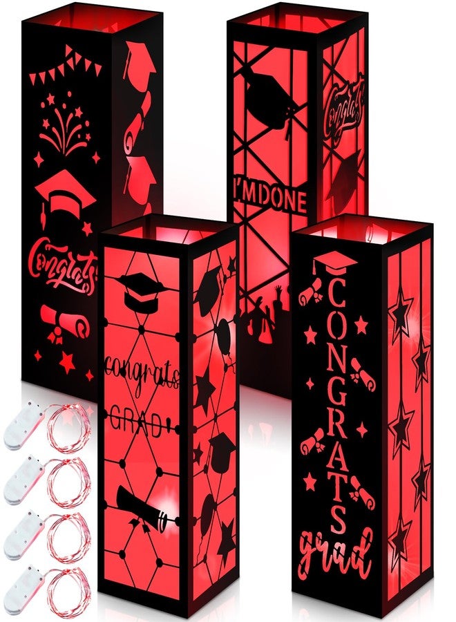 Feifeiya 4 Pcs 2025 Graduation Table Centerpieces Boxes 2025 Graduation Table Lanterns with LED String Lights for Congrats Grad College Party Supplies, 10.63 x 3.94 Inches(Red) - Image 1