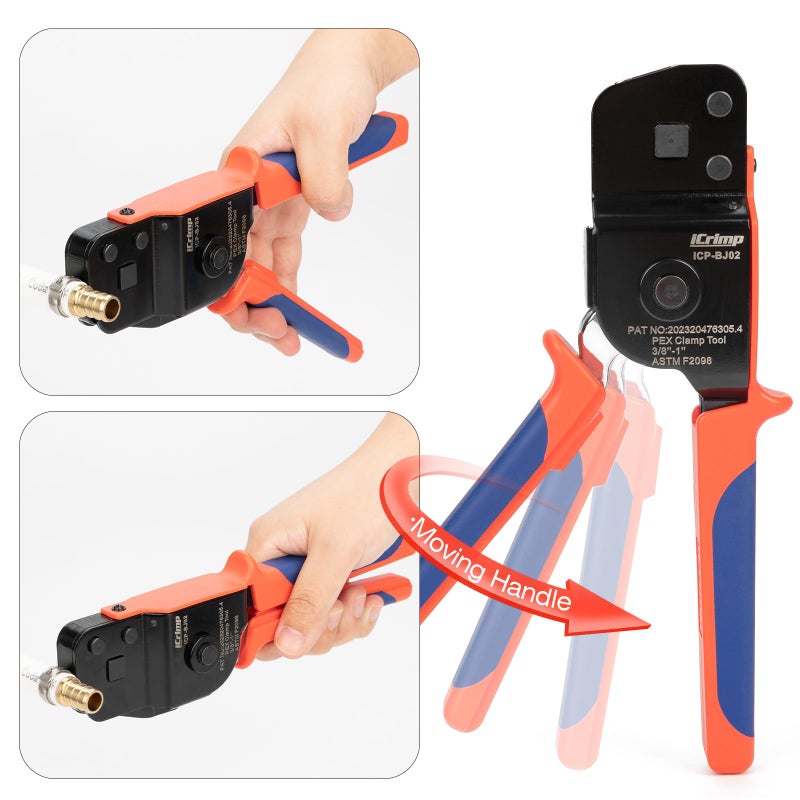iCrimp ICP-BJ02 PEX Clamp Cinch Tool, One Handed PEX Crimping Tool for Pinching 3/8-in, 1/2-in, 3/4-in, 1-in PEX Clamp Rings, Patented - Image 4