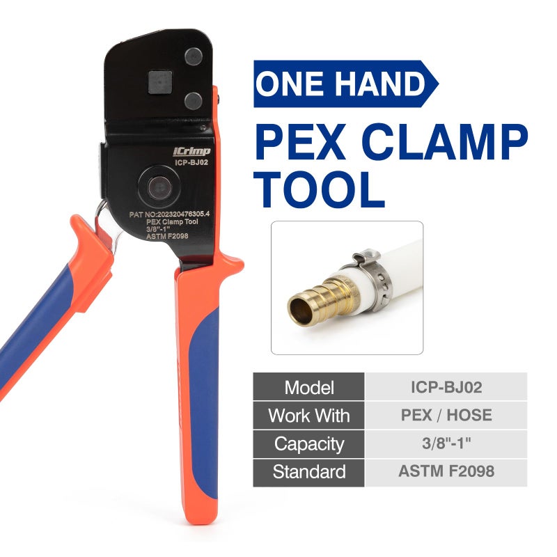 iCrimp ICP-BJ02 PEX Clamp Cinch Tool, One Handed PEX Crimping Tool for Pinching 3/8-in, 1/2-in, 3/4-in, 1-in PEX Clamp Rings, Patented - Image 2