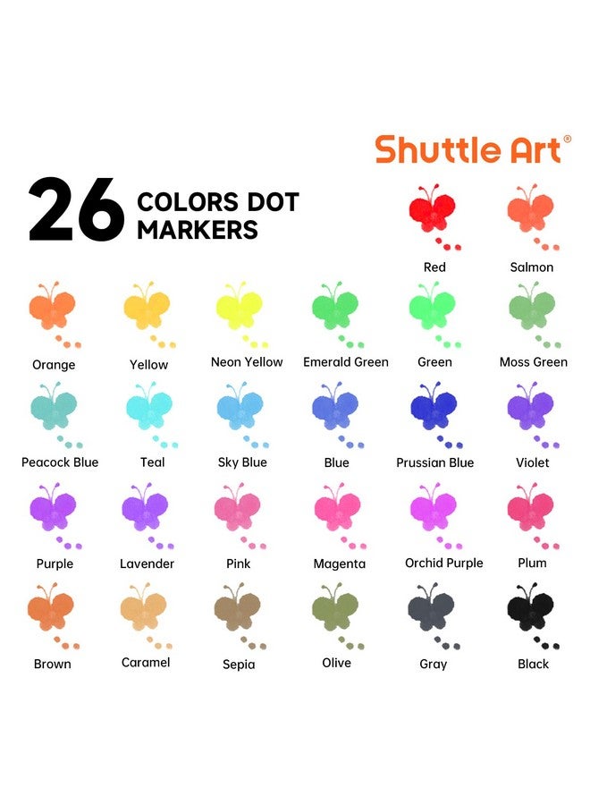 شاتل أرت أقلام تحديد نقطية قابلة للغسل من شاتل آرت، ٢٦ لونًا مع كتاب أنشطة مجاني، لوازم فنية ممتعة للأطفال الصغار ومرحلة ما قبل المدرسة، أقلام تلوين مائية غير سامة، أقلام تحديد نقطية فنية - Image 2