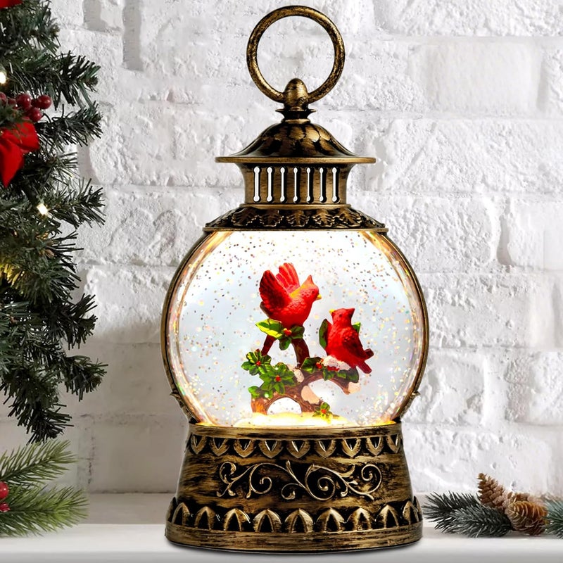Aixuler Cardinal Christmas Snow Globe, Cardinal Musical Snow Globe Lantern Lights with 6H Timer Battery & USB Powered, Retro Style Holiday Glitter Globe for Xmas Home Decoration Holiday Party Gifts - Image 1
