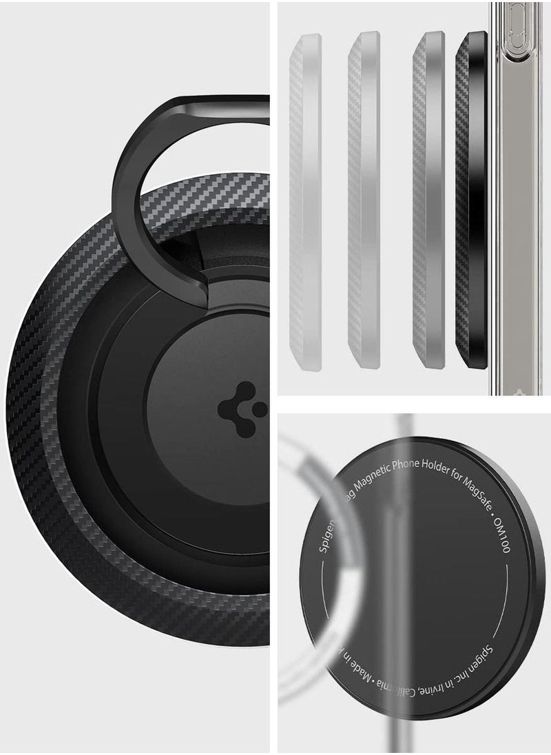 Spigen - حامل هاتف مغناطيسي بحلقة O-Mag (MagFit) ومسند مع MagSafe لهواتف iPhone 14 Pro Max و14 Pro و14 Plus و14 و13 و12 - كربون - Image 1