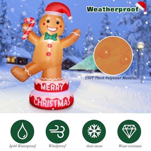 FunFanso 5 FT Christmas Inflatable Outdoor Decorations Gingerbread Man with Cane Candy, Lovable Blow up Gingerbread with Xmas Hat, Built-in LED Lights for Yard Garden Lawn Indoor Home Holiday Decor - Image 4