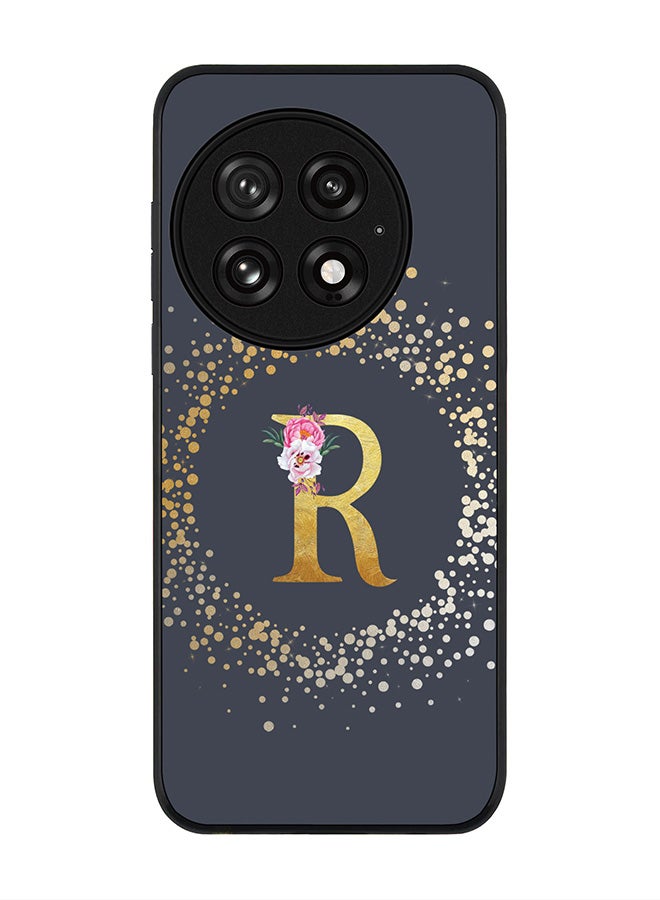 Stylizedd For OnePlus 13 5G Case,Slim fit Camera Protection, Shockproof Thin Phone cover  - Custom Monogram Floral - R  (Grey ) - Image 1