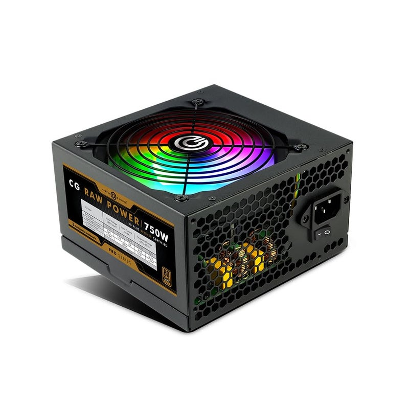 CIRCLE COMPLETE TECHNOLOGY Circle CG RAW Power 750 WATTS Gaming Power Supply/PSU - Non-Modular | 80 Plus Bronze Certified | 120mm RGB Fan | Active PFC | Flat Black Cables | 750 Watt - Black - Image 3