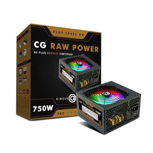 CIRCLE COMPLETE TECHNOLOGY Circle CG RAW Power 750 WATTS Gaming Power Supply/PSU - Non-Modular | 80 Plus Bronze Certified | 120mm RGB Fan | Active PFC | Flat Black Cables | 750 Watt - Black - Image 2