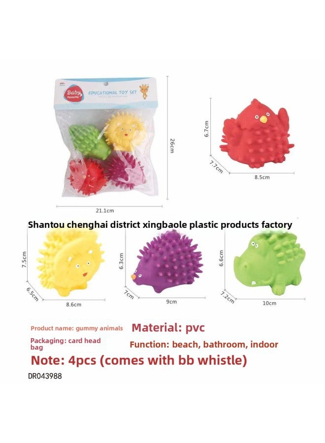 إسكدنيا كرة تدليك من الفينيل للأطفال على شكل رسوم كرتونية صغيرة على شكل حيوانات، كرة حمام للأطفال، كرة إمساك يدوية، لعبة حمام، صفارة BB، التعليم المبكر، التنوير - المواصفات: حيوانات الفينيل (4 قطع) - حقيبة - Image 1