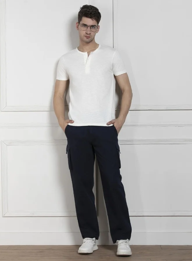 Dennis Lingo Men's Ecru 100% Cotton Solid Pattern Regular Fit T-Shirt