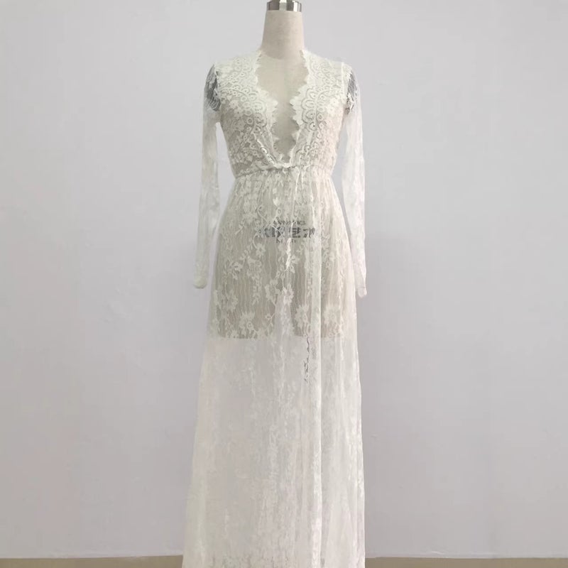 2023 Style Deep V Neck Long-Sleeved Lace See-Through Tight Tail Dress High Quality - Image 4