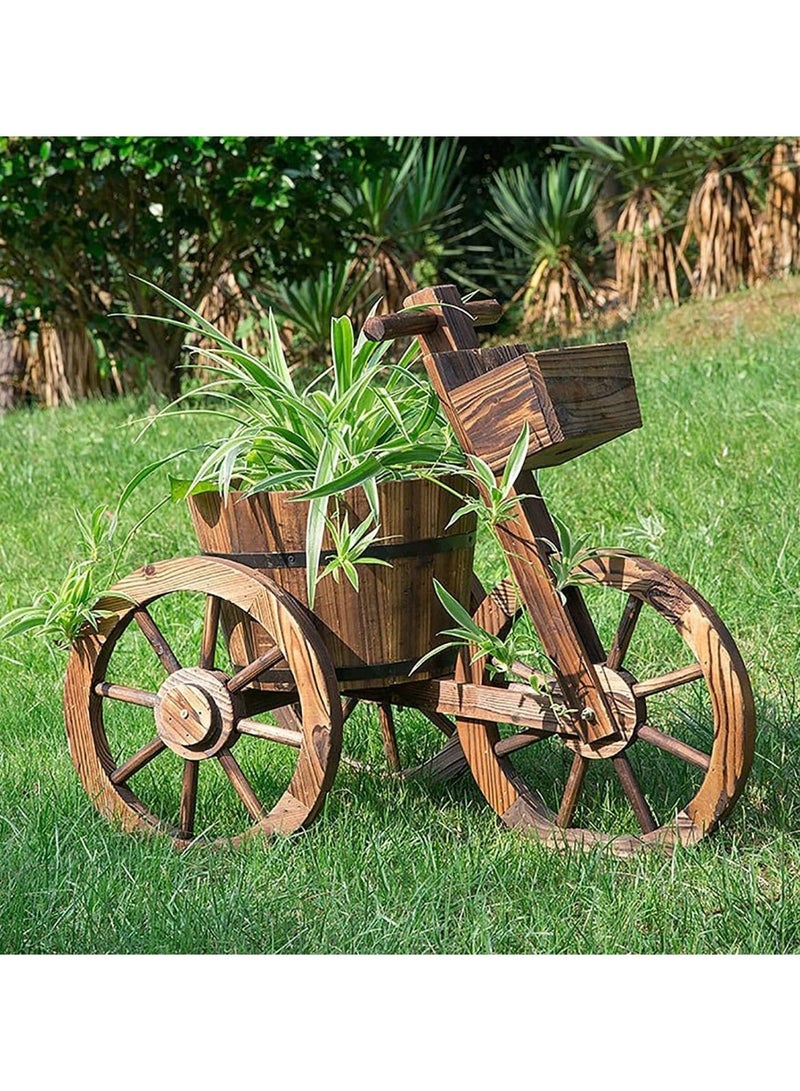 LINGWEI Tricycle Shaped Wooden Flower Pot Brown 66x58x30cm - Image 2