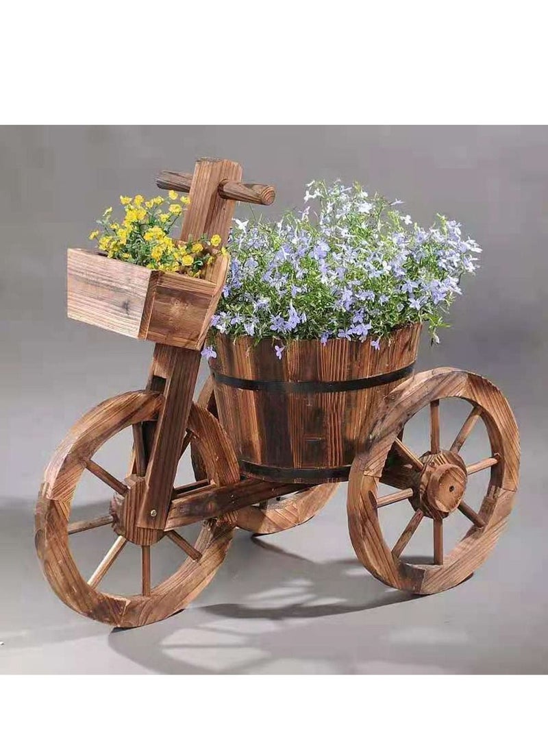 LINGWEI Tricycle Shaped Wooden Flower Pot Brown 66x58x30cm - Image 4