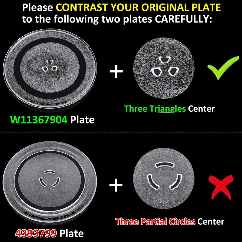 Jolaxy 12" Turntable Plate Replacement for Whirlpool Maytag Amana Microwaves, W11367904 Glass Cooking Tray with Three Triangles Center - Image 3