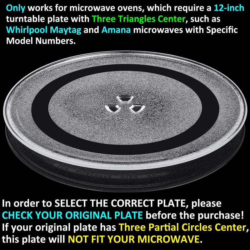 Jolaxy 12" Turntable Plate Replacement for Whirlpool Maytag Amana Microwaves, W11367904 Glass Cooking Tray with Three Triangles Center - Image 4