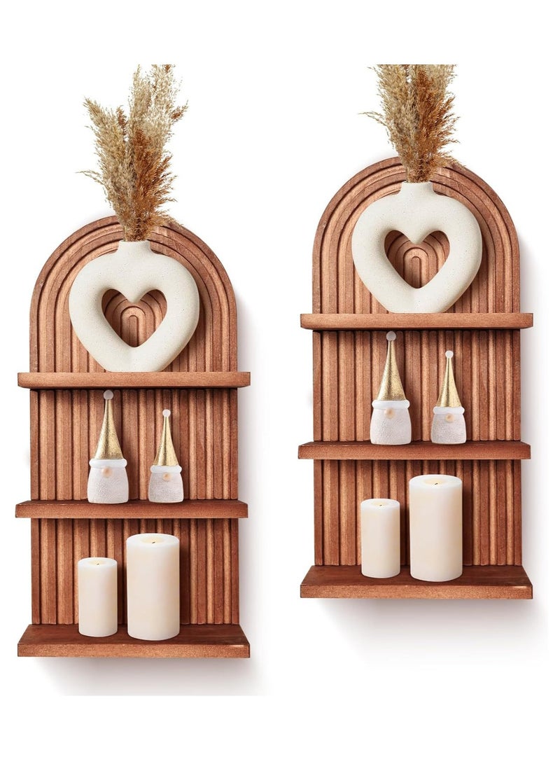 XiuWoo 2-Pcs Boho Wood Wall Hanging Shelves, 2-Tier Arch Decor Shelf, Home Floating Storage Shelf, Bohemian Display Shelving, Wall Decor Rack for Home, Office - Image 1