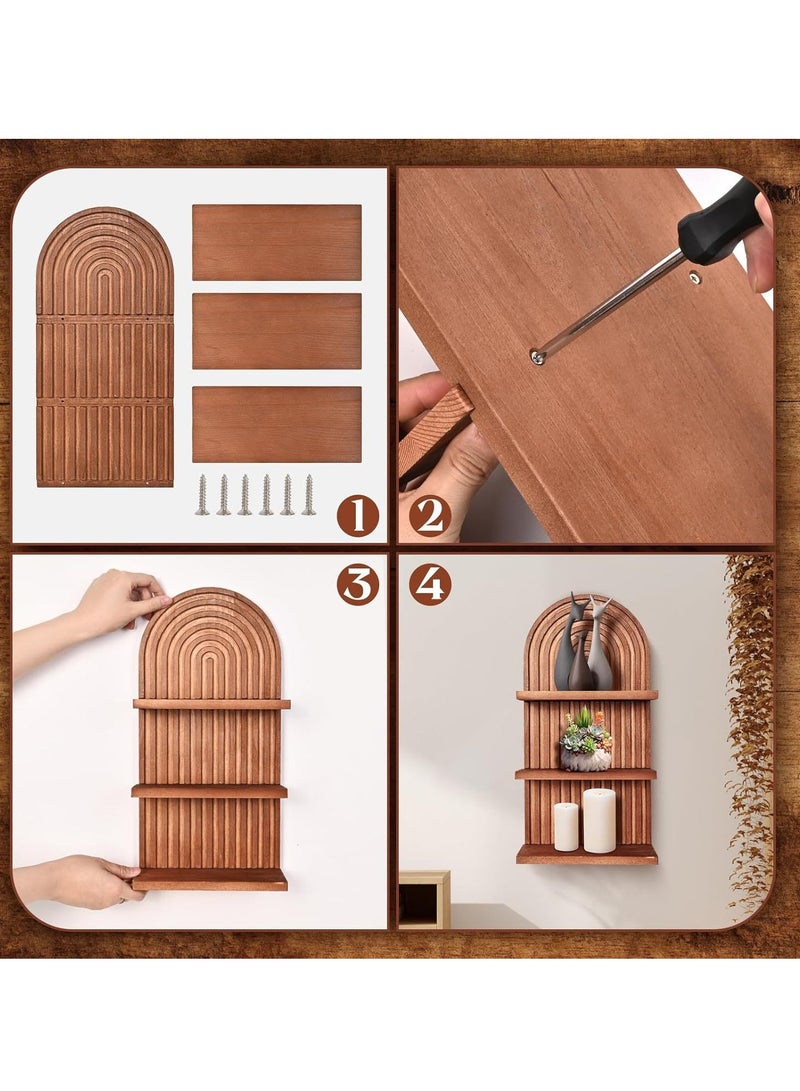 XiuWoo 2-Pcs Boho Wood Wall Hanging Shelves, 2-Tier Arch Decor Shelf, Home Floating Storage Shelf, Bohemian Display Shelving, Wall Decor Rack for Home, Office - Image 2