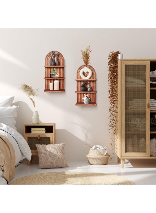 XiuWoo 2-Pcs Boho Wood Wall Hanging Shelves, 2-Tier Arch Decor Shelf, Home Floating Storage Shelf, Bohemian Display Shelving, Wall Decor Rack for Home, Office - Image 4