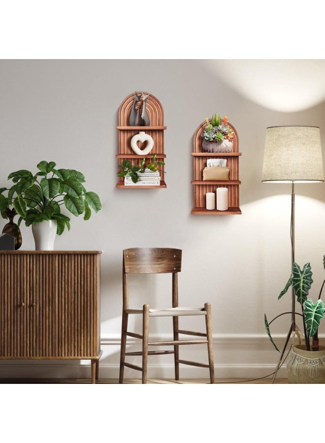 XiuWoo 2-Pcs Boho Wood Wall Hanging Shelves, 2-Tier Arch Decor Shelf, Home Floating Storage Shelf, Bohemian Display Shelving, Wall Decor Rack for Home, Office - Image 5