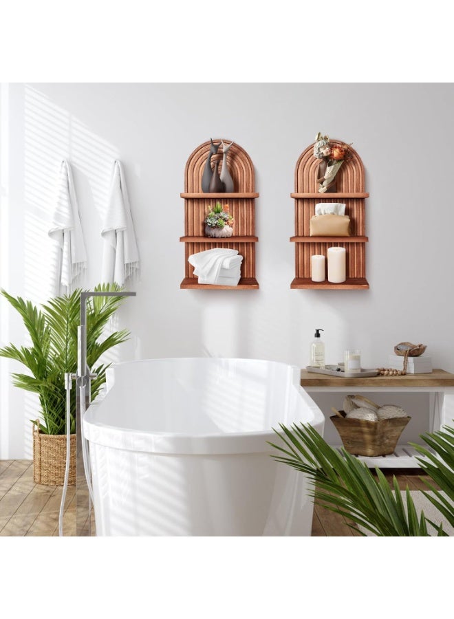 XiuWoo 2-Pcs Boho Wood Wall Hanging Shelves, 2-Tier Arch Decor Shelf, Home Floating Storage Shelf, Bohemian Display Shelving, Wall Decor Rack for Home, Office - Image 3