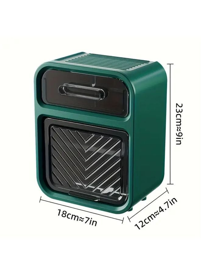 Green No Drill Wall Mounted Toilet Paper Holder With Over Under Roll Storage - Image 1