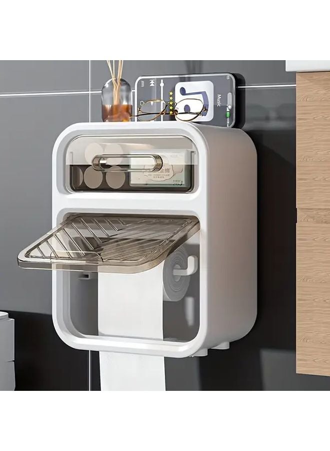 Green No Drill Wall Mounted Toilet Paper Holder With Over Under Roll Storage - Image 2