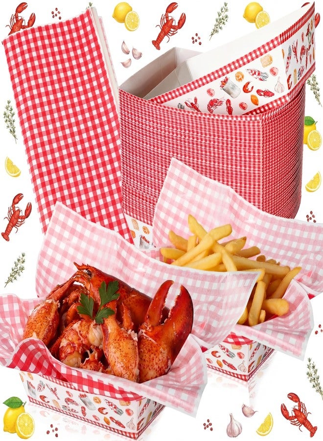 Geosar 50 Set Crawfish Boil Party Supplies Lobster Decor Disposable Paper Food Trays Bulk 50 Food Boats with 50 Wax Papers for Seafood Party Supplies Lobster BBQ Gathering Picnic Cookout Birthday - Image 1