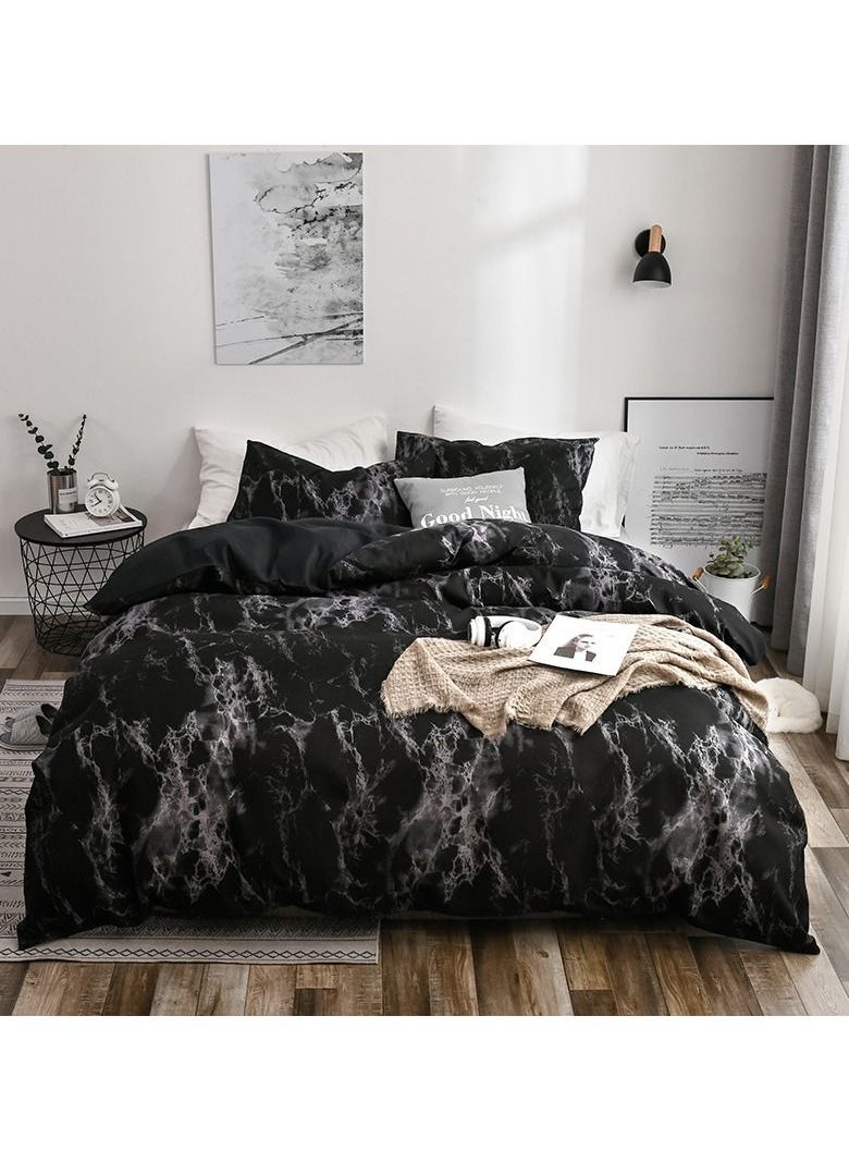 Arabest - 3 Piece Set of Marble Patterned Pure Plain Printed Bed Covers（Bleck） - Image 1