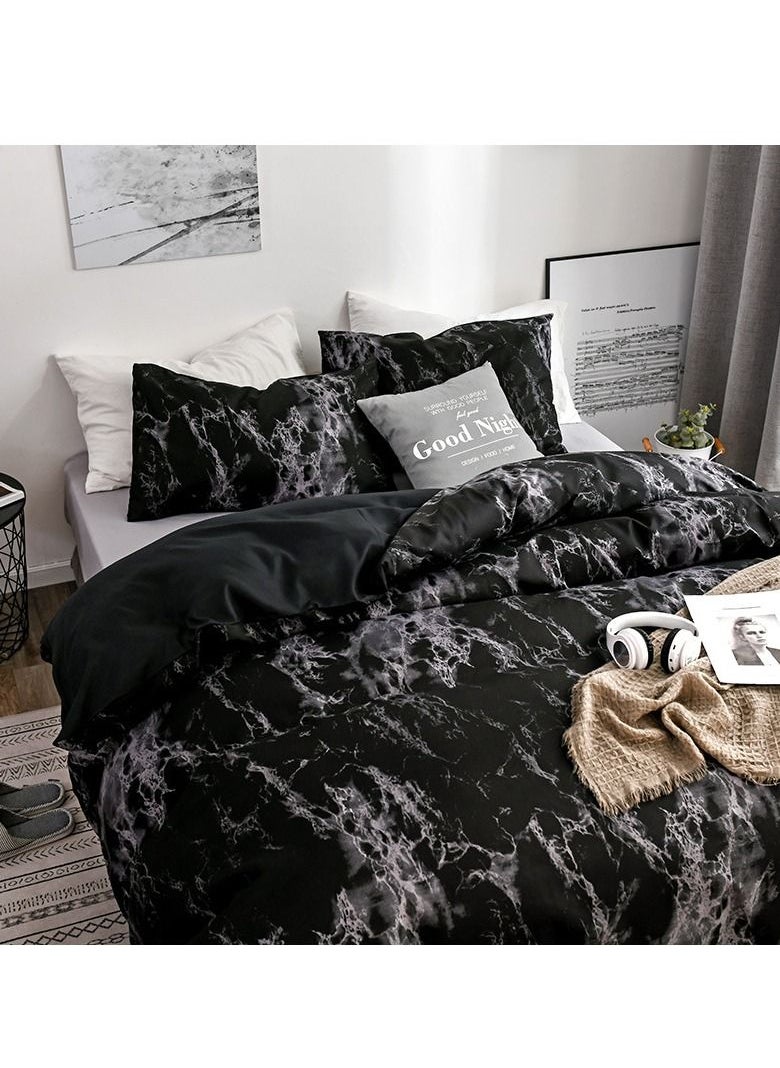 Arabest - 3 Piece Set of Marble Patterned Pure Plain Printed Bed Covers（Bleck） - Image 1