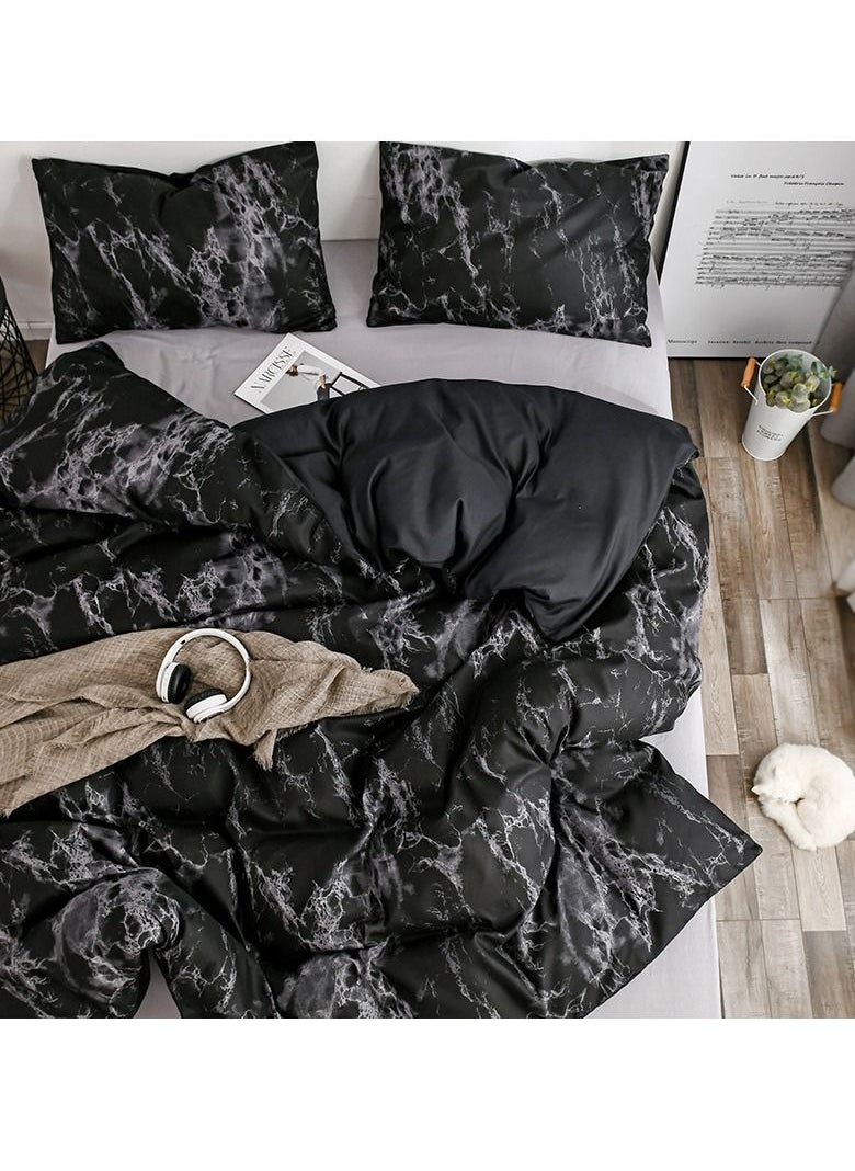 Arabest - 3 Piece Set of Marble Patterned Pure Plain Printed Bed Covers（Bleck） - Image 1